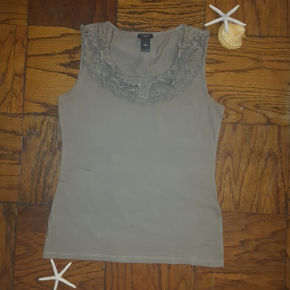 Ann Taylor Ruffle Neck Top Sz M